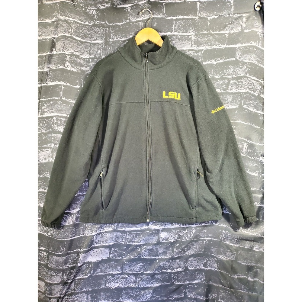 LSU Tigers Columbia Jacket Mens XL Black Fleece Full Zip Logo Sportswear